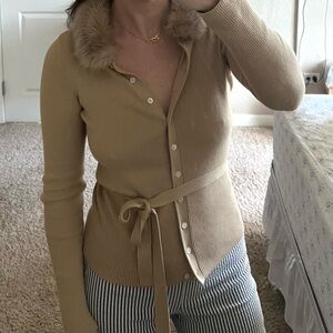 Y2K Banana Republic Faux Fur Trimmed Cardigan